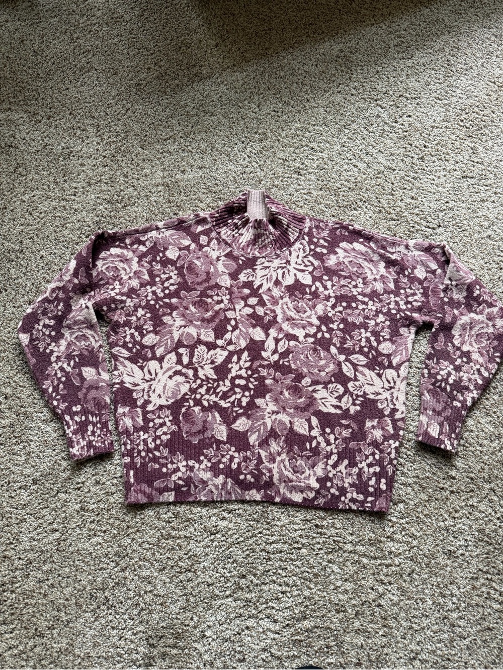LC Lauren Conrad Mauve Floral Cowl-Neck Sweater